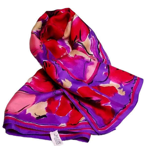 Vera Neumann Accessories - Vera Neumann Red, Purple, & Gold Silk Art Scarf Modernism Art Graphic Design